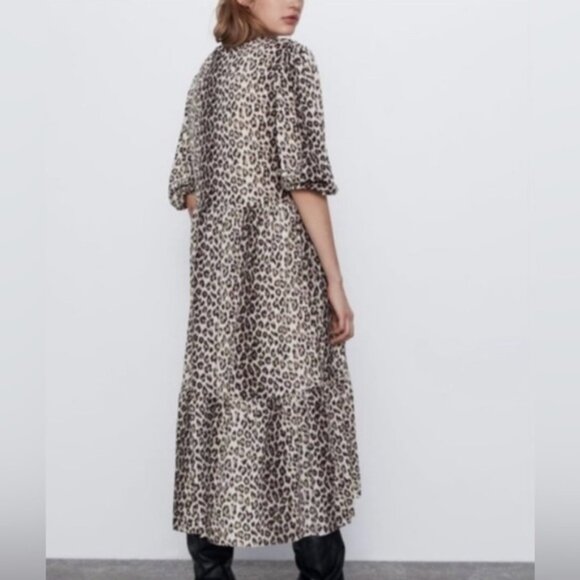 Zara Tiered Leopard Print Midi Dress - Picture 8 of 8